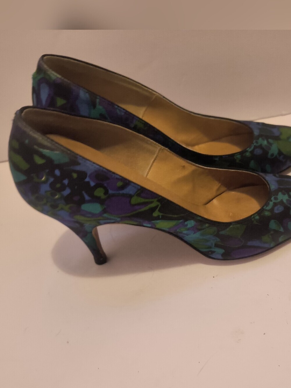 Vintage 1960s Nordstrom La Jeune Fille Watercolor Abstract Pumps Mid-Heel 6.5 AA
